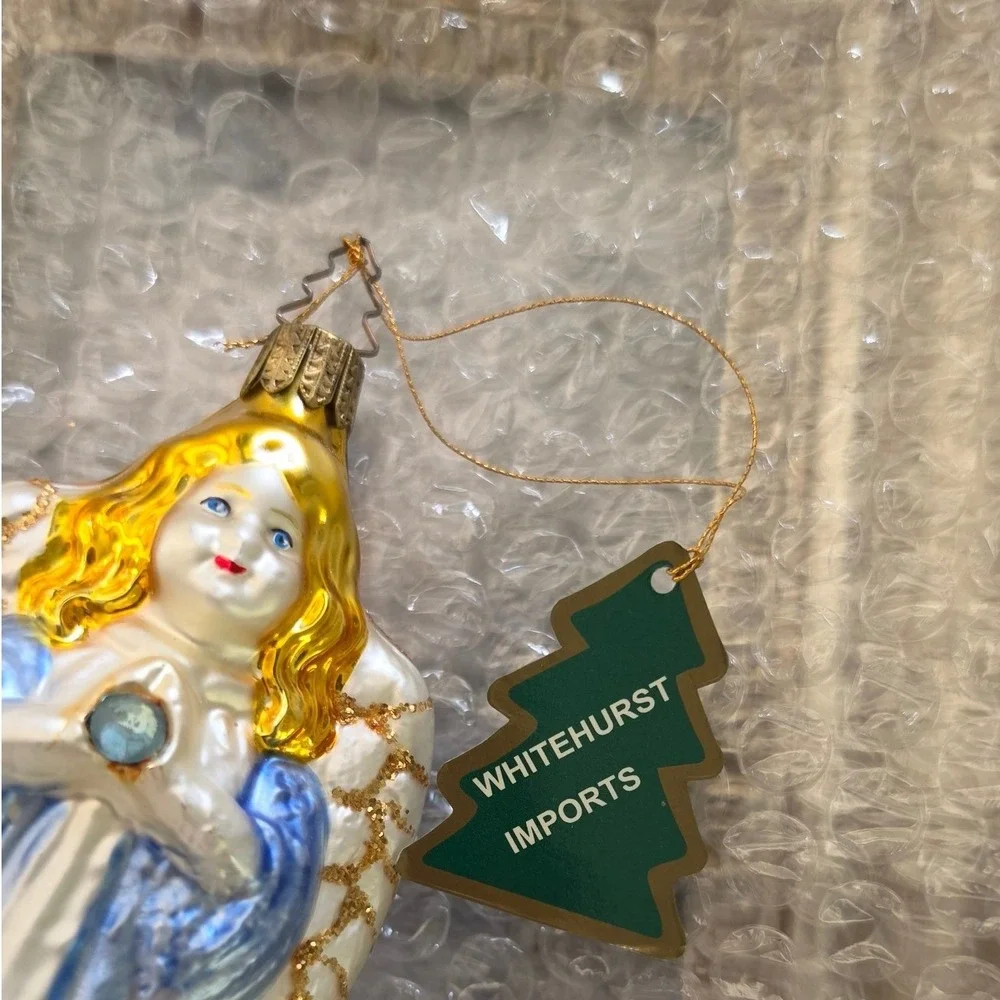 Whitehurst Imports Glass Angel Ornament Hand Painted Germany cottagecore VTG